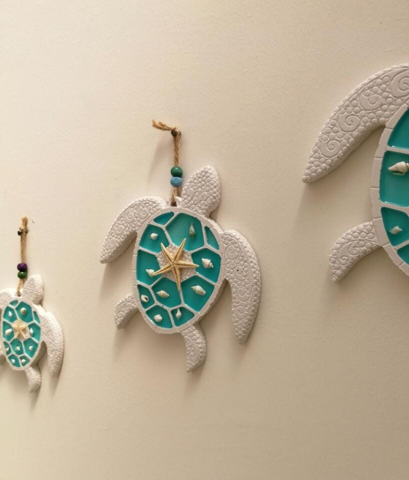 Dekoratif Üçlü Deniz Kaplumbağası Duvar Süsü Üçlü Kaplumbağa Ev Dekoru Turkuaz