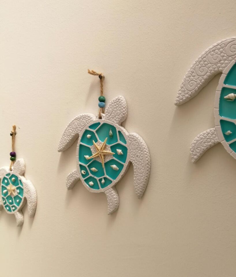 Dekoratif Üçlü Deniz Kaplumbağası Duvar Süsü Üçlü Kaplumbağa Ev Dekoru Turkuaz