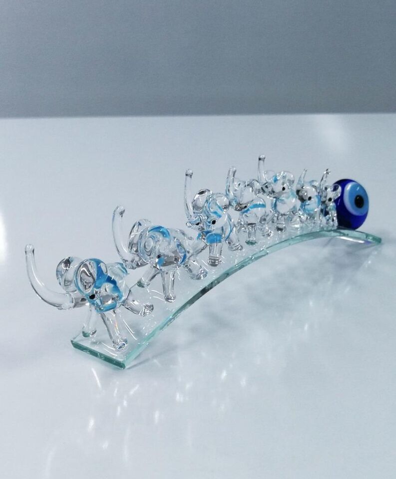 Nazar Boncuklu Yedili Fil Figürlü Cam Bereket Biblo