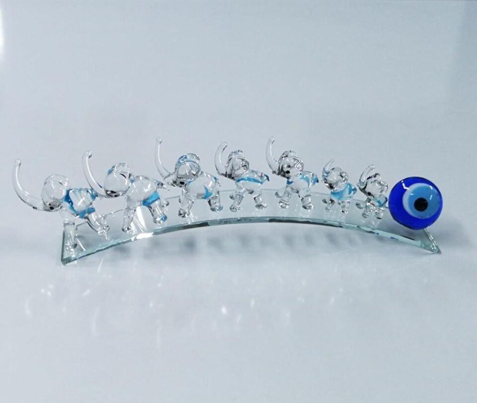 Nazar Boncuklu Yedili Fil Figürlü Cam Bereket Biblo