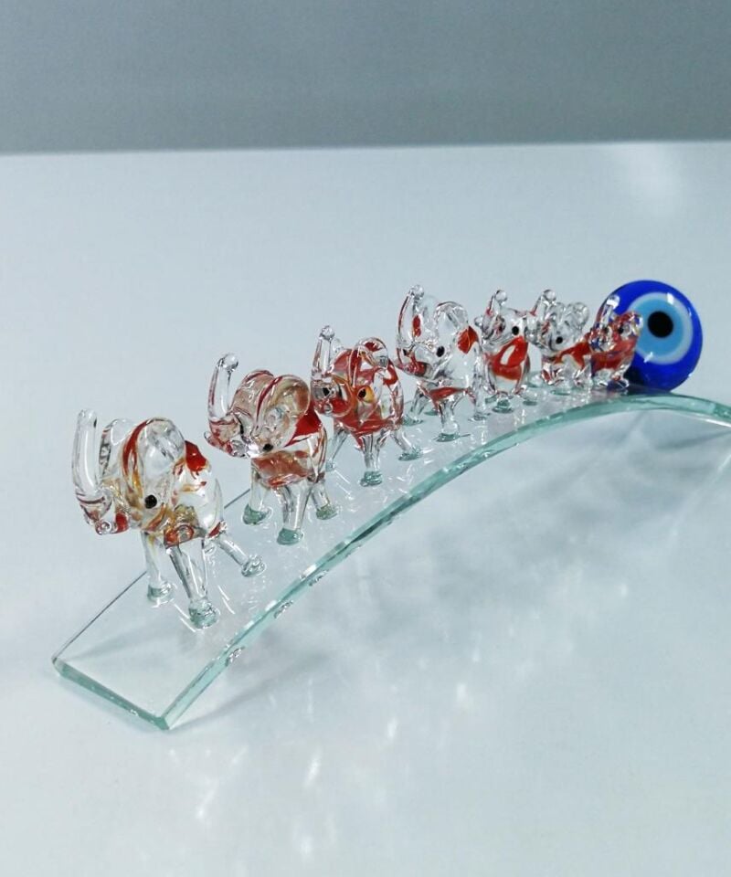 Nazar Boncuklu Yedili Fil Figürlü Cam Bereket Biblo