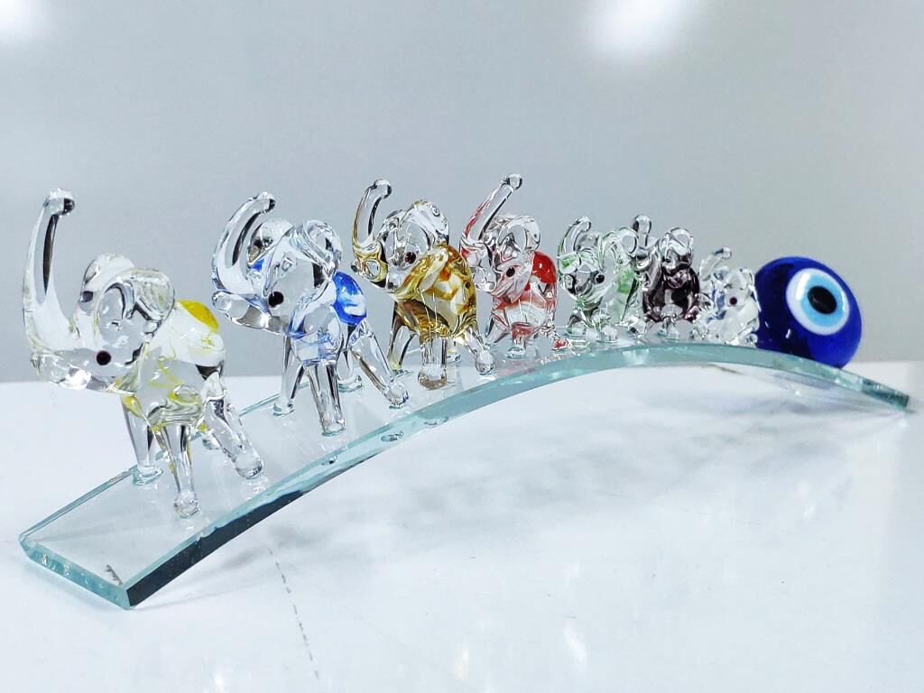 Nazar Boncuklu Yedili Fil Figürlü Cam Bereket Biblo