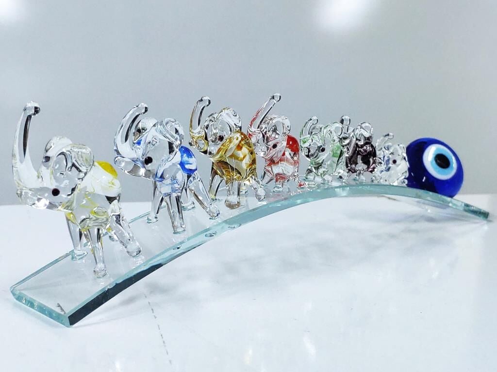 Nazar Boncuklu Yedili Fil Figürlü Cam Bereket Biblo