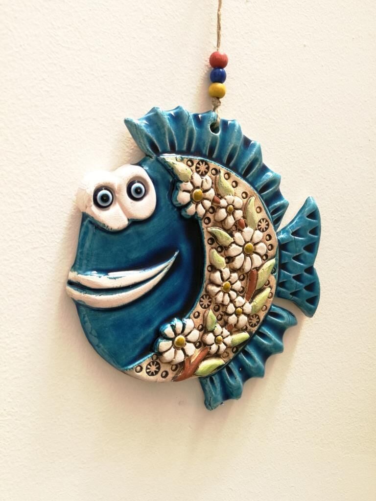 Seramik Sevimli Tombul Balık Dekoratif El İşi Duvar Süsü Nazarlık