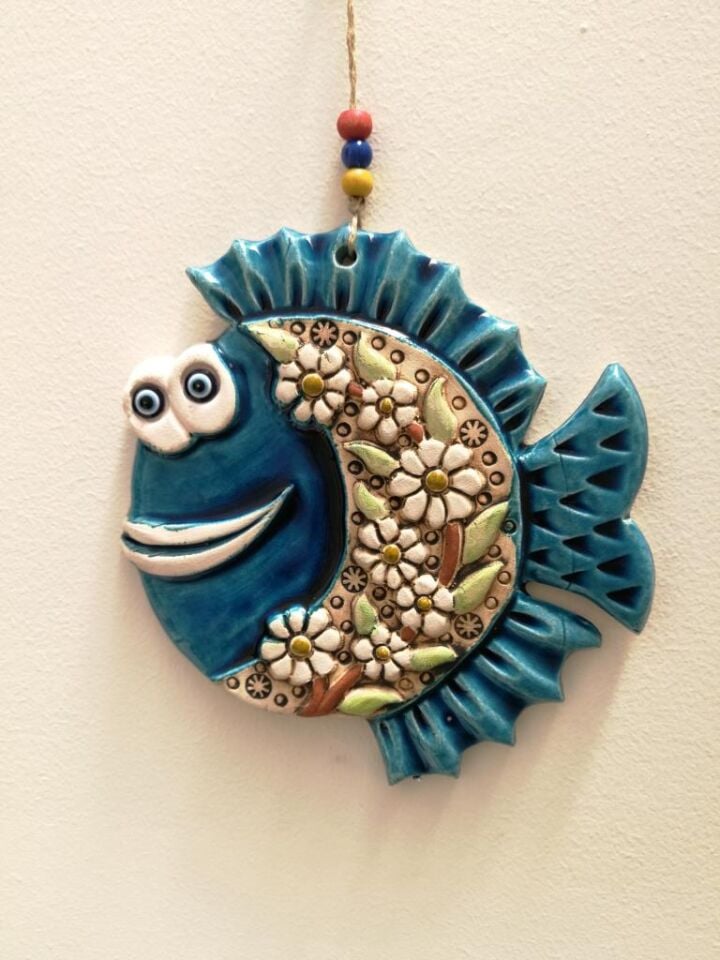 Seramik Sevimli Tombul Balık Dekoratif El İşi Duvar Süsü Nazarlık