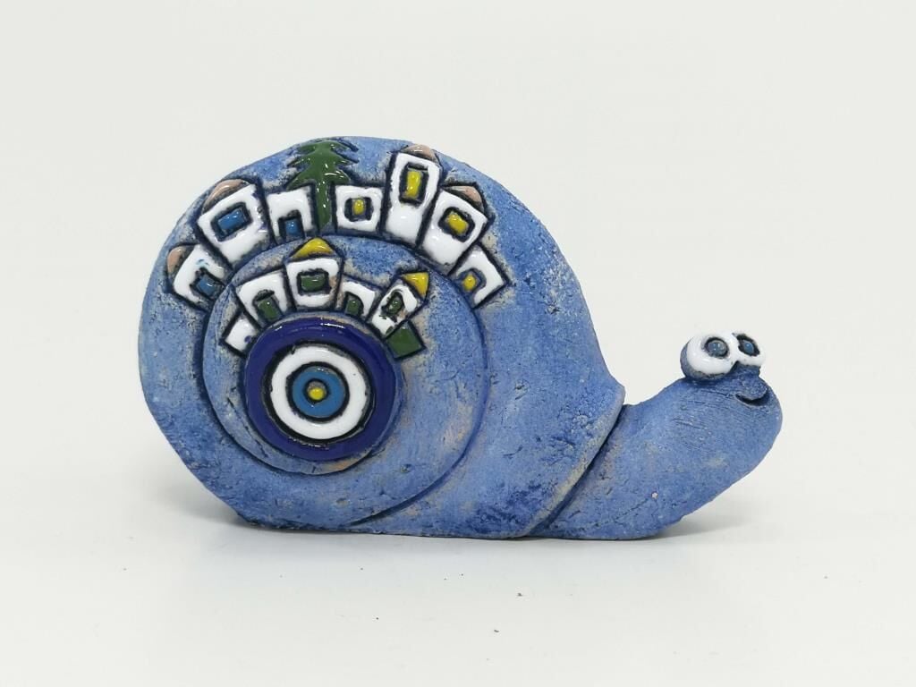 Özel Tasarım Mini Salyangoz Seramik Kabartmalı Biblo