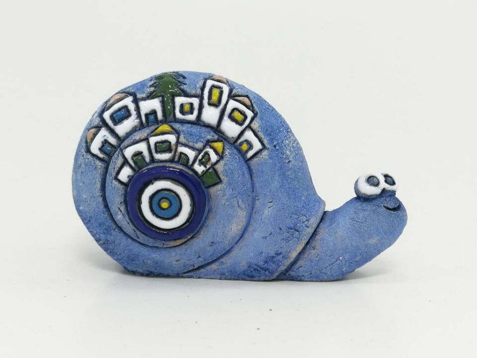 Özel Tasarım Mini Salyangoz Seramik Kabartmalı Biblo