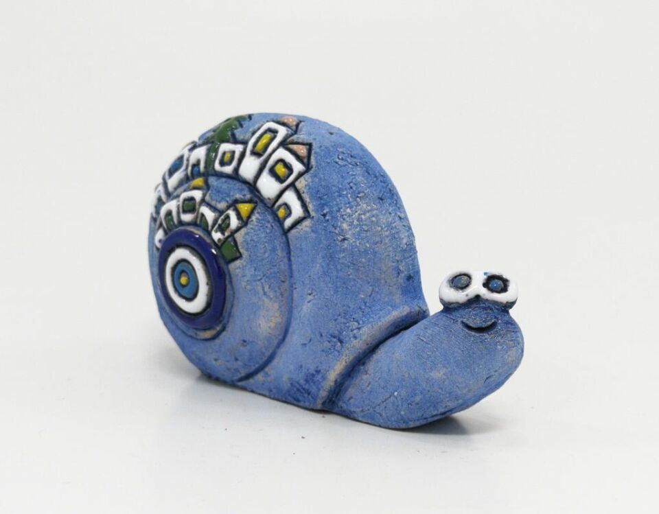 Özel Tasarım Mini Salyangoz Seramik Kabartmalı Biblo