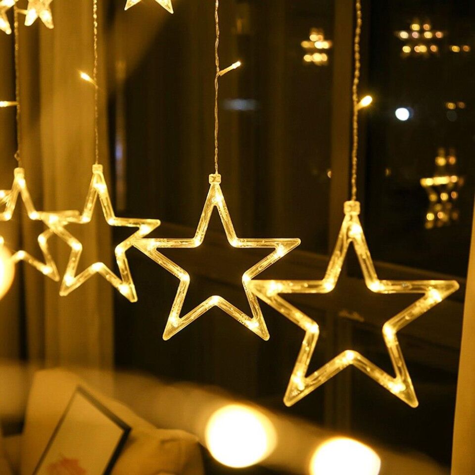 Dekoratif Yıldızlı Perde Günışığı Pilli Sarkıt Led Işık Aydınlatma