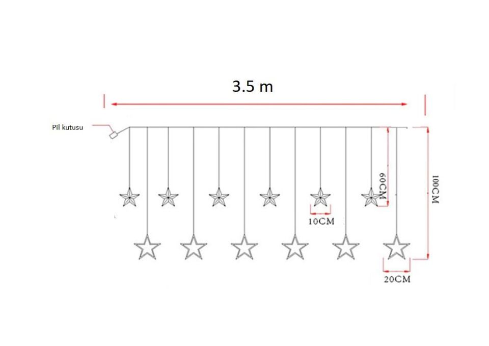 Dekoratif Yıldızlı Perde Günışığı Pilli Sarkıt Led Işık Aydınlatma