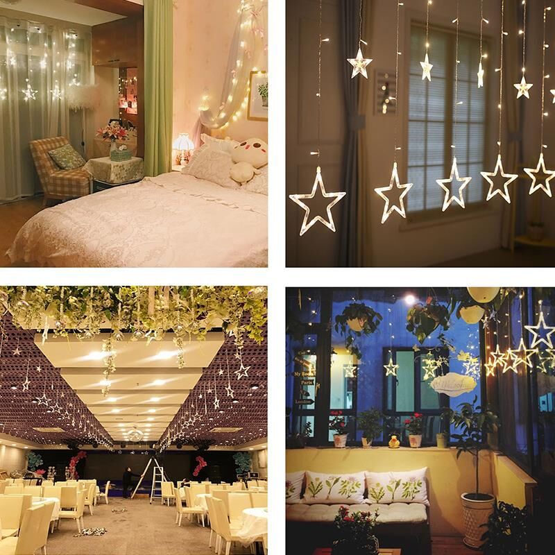 Dekoratif Yıldızlı Perde Günışığı Pilli Sarkıt Led Işık Aydınlatma