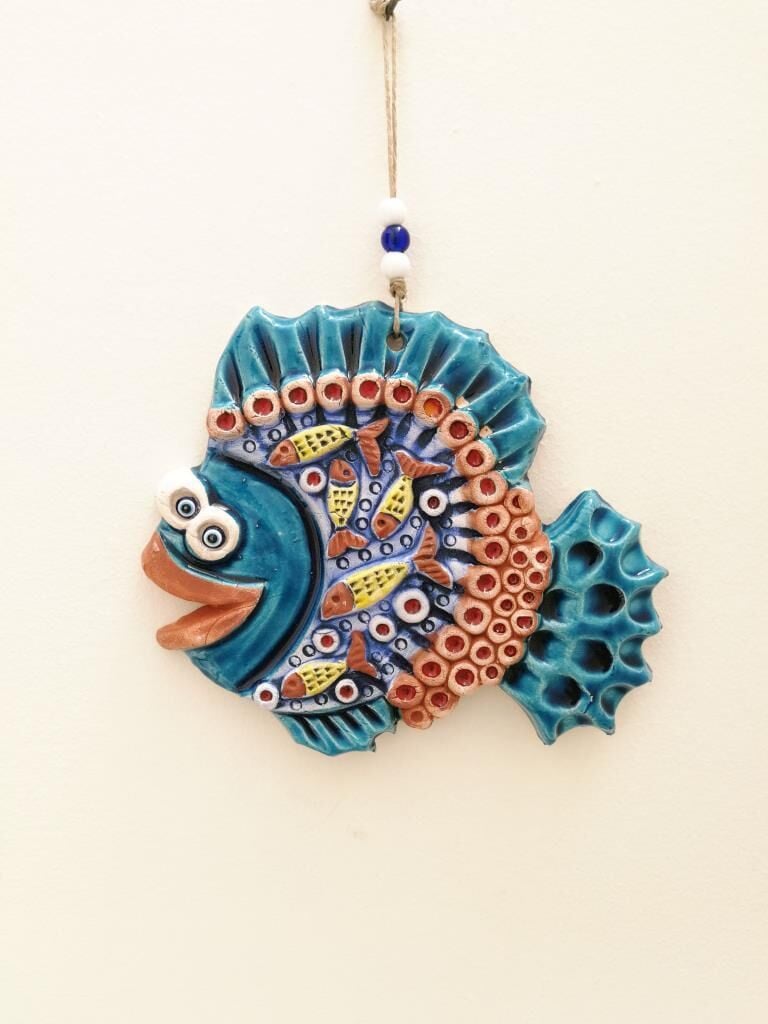 Seramik Hediyelik Balık Dekoratif El İşi Duvar Süsü Nazarlık