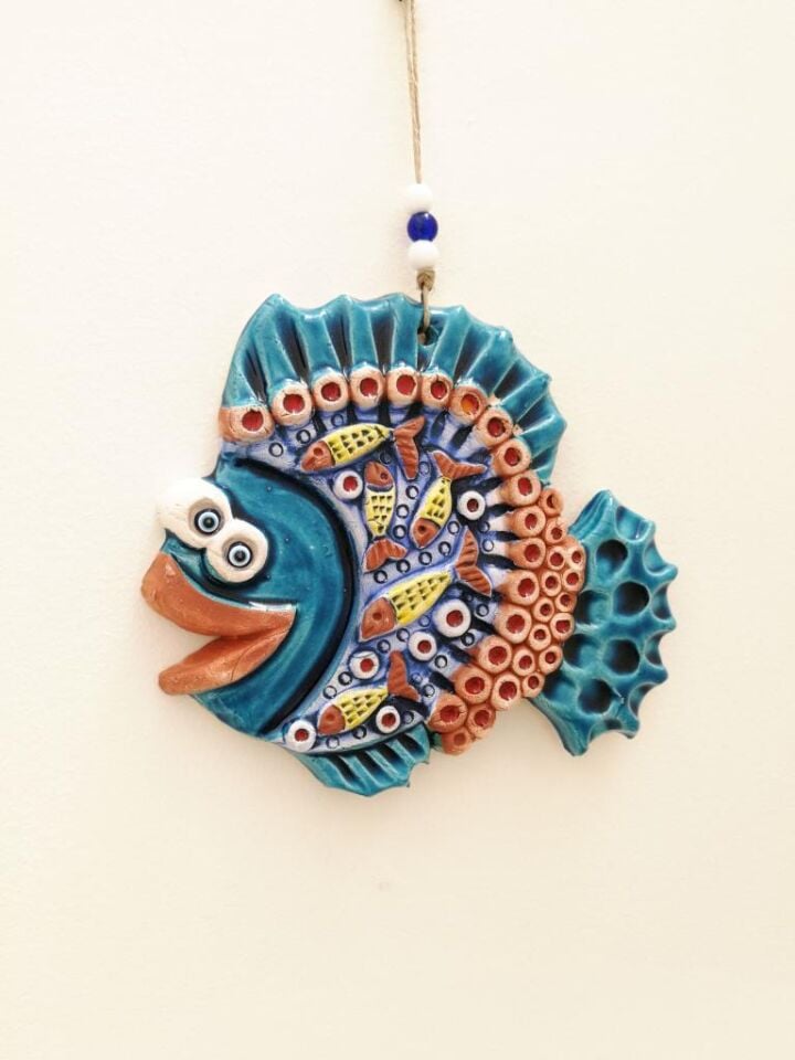 Seramik Hediyelik Balık Dekoratif El İşi Duvar Süsü Nazarlık