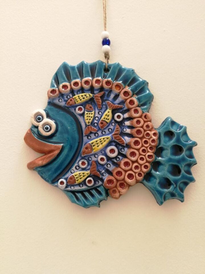Seramik Hediyelik Balık Dekoratif El İşi Duvar Süsü Nazarlık