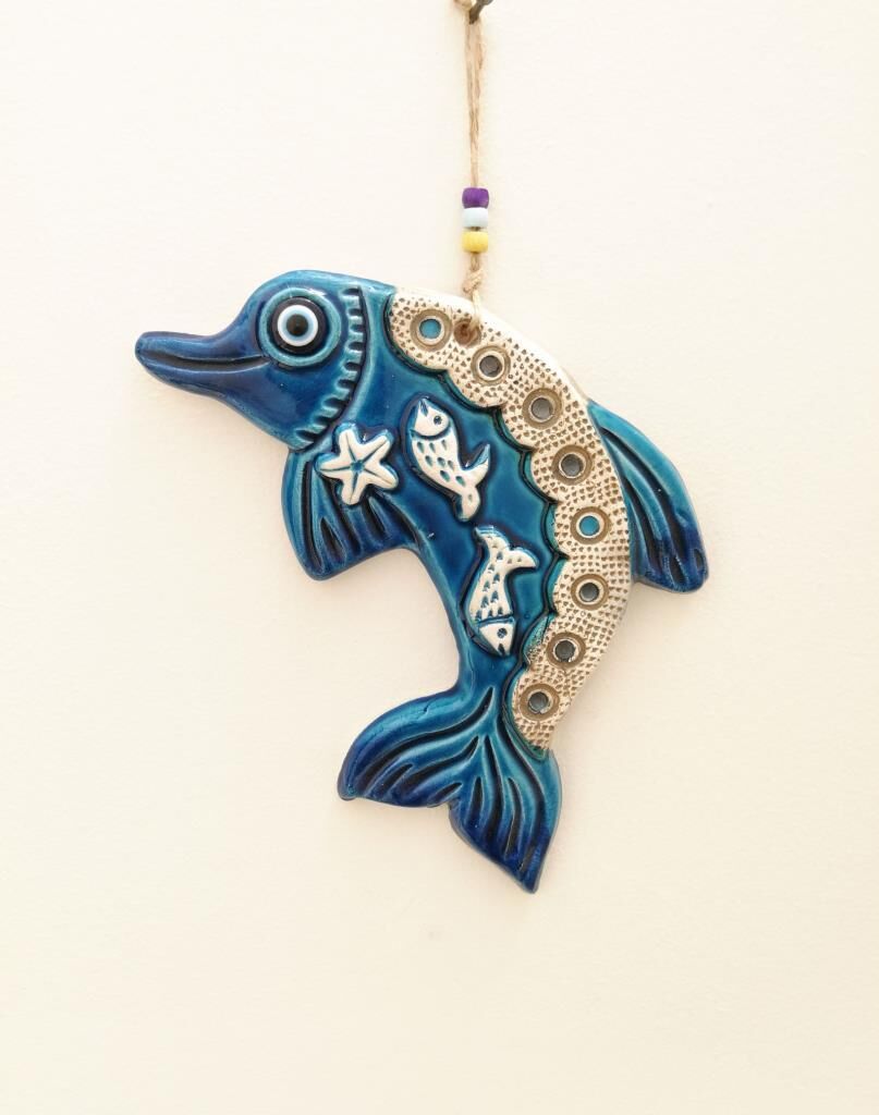 Seramik Yunus Balığı Dekoratif El İşi Duvar Süsü Nazarlık