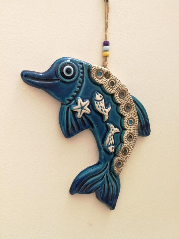 Seramik Yunus Balığı Dekoratif El İşi Duvar Süsü Nazarlık