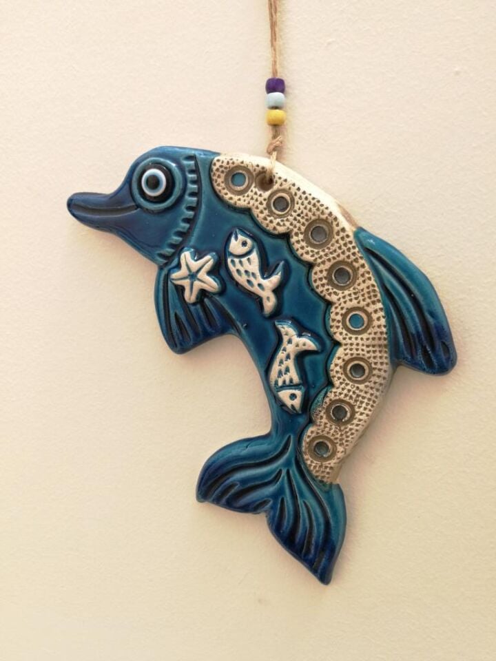 Seramik Yunus Balığı Dekoratif El İşi Duvar Süsü Nazarlık