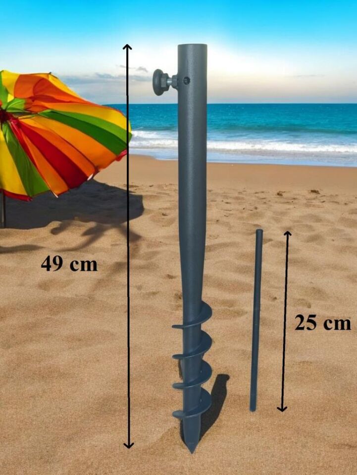 Plaj Şemsiye Sabitleme Kazığı Metal Burgulu Kazığı Güçlü Plaj Şemsiyesi Direk Sabitleyici
