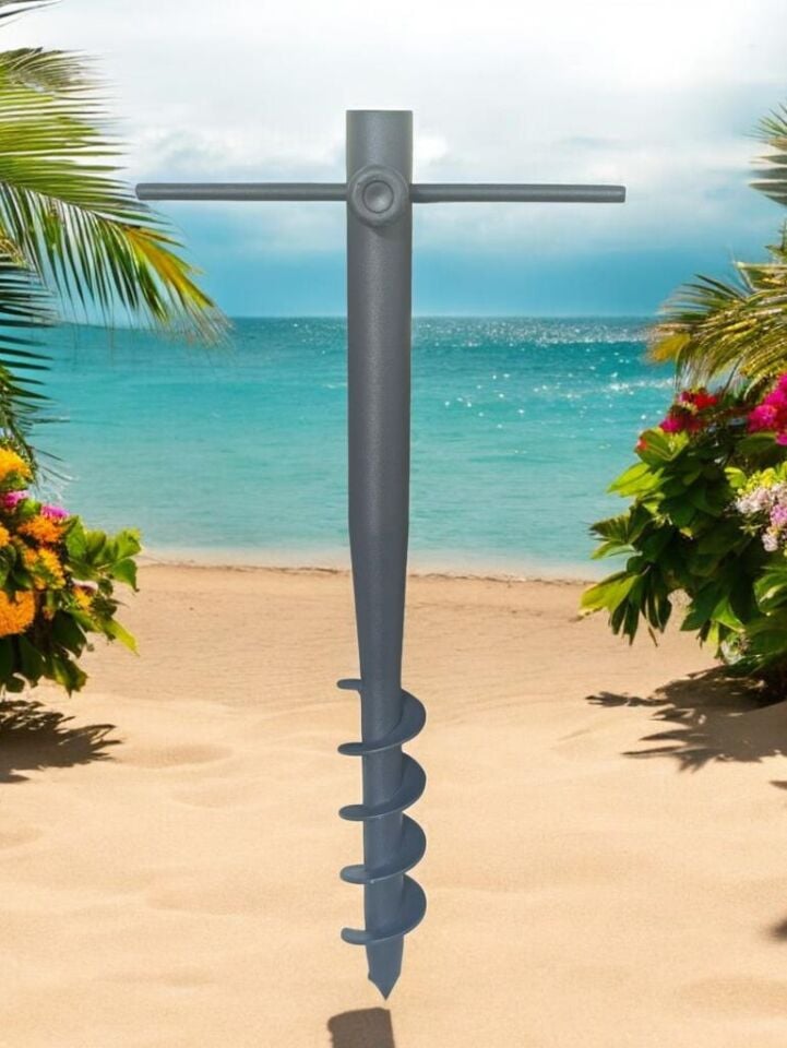 Plaj Şemsiye Sabitleme Kazığı Metal Burgulu Kazığı Güçlü Plaj Şemsiyesi Direk Sabitleyici