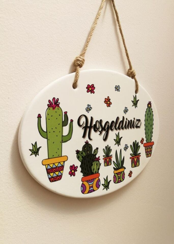 Hoşgeldiniz Kapı ve Duvar Süsü Kaktüs
