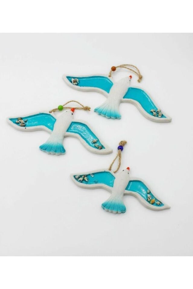 Deniz Kabuklu Üçlü Martı Duvar Süsü Üçlü Kuş Ev Dekor Hediyelik Eşya