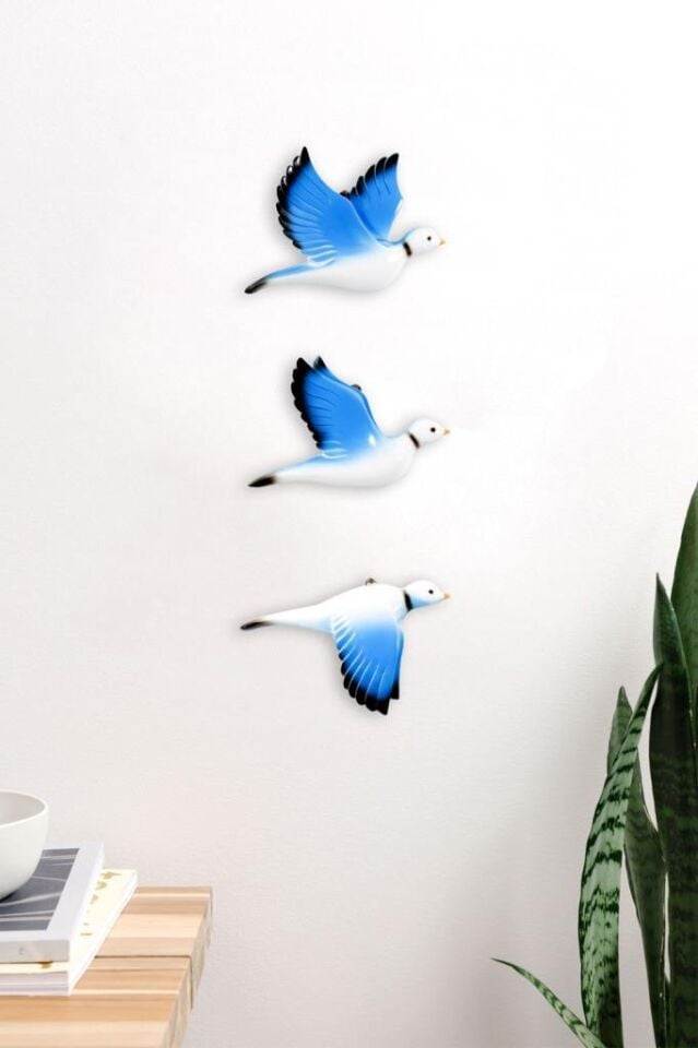 Dekoratif Üçlü Güvercin Duvar Süsü Üçlü Kuş Ev Dekoru