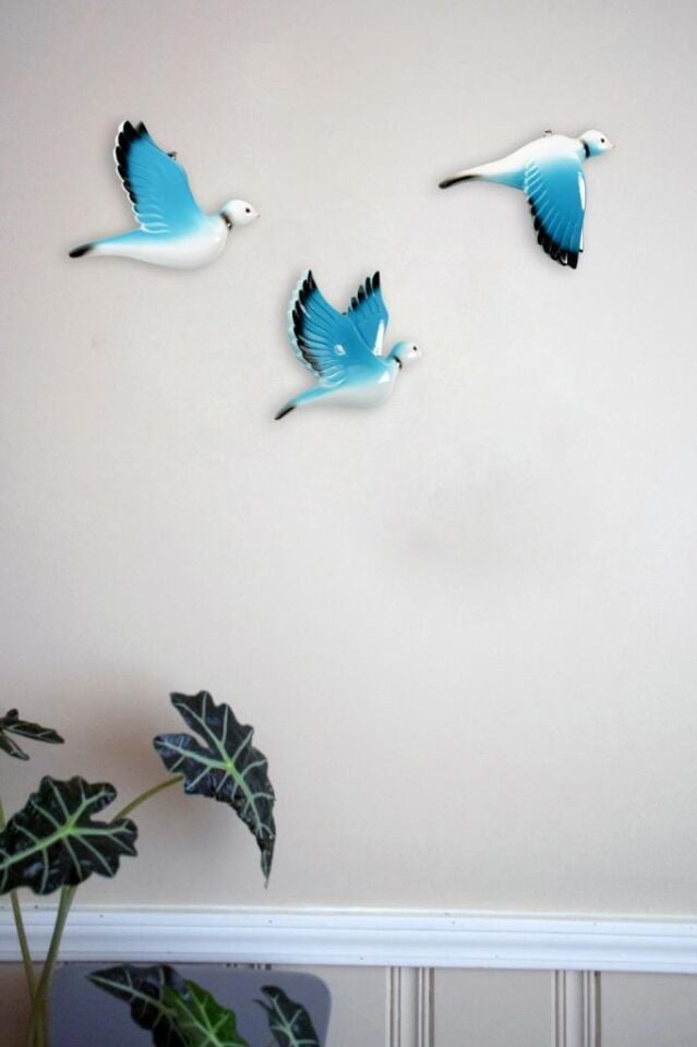 Dekoratif Üçlü Güvercin Duvar Süsü Üçlü Kuş Ev Dekoru