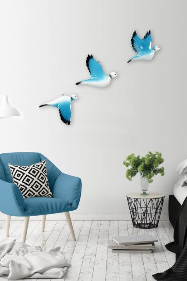 Dekoratif Üçlü Güvercin Duvar Süsü Üçlü Kuş Ev Dekoru