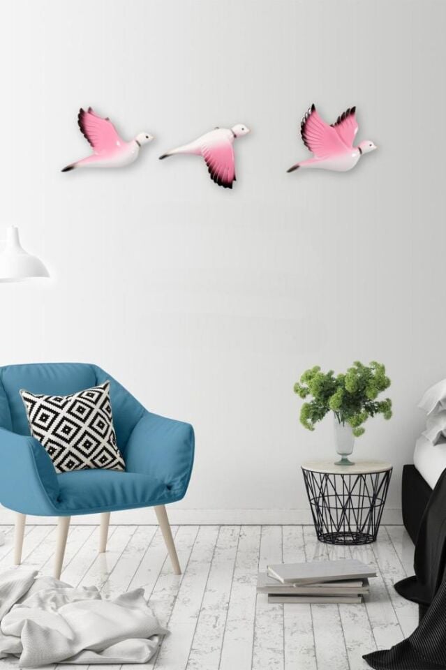 Dekoratif Üçlü Güvercin Duvar Süsü Üçlü Kuş Ev Dekoru