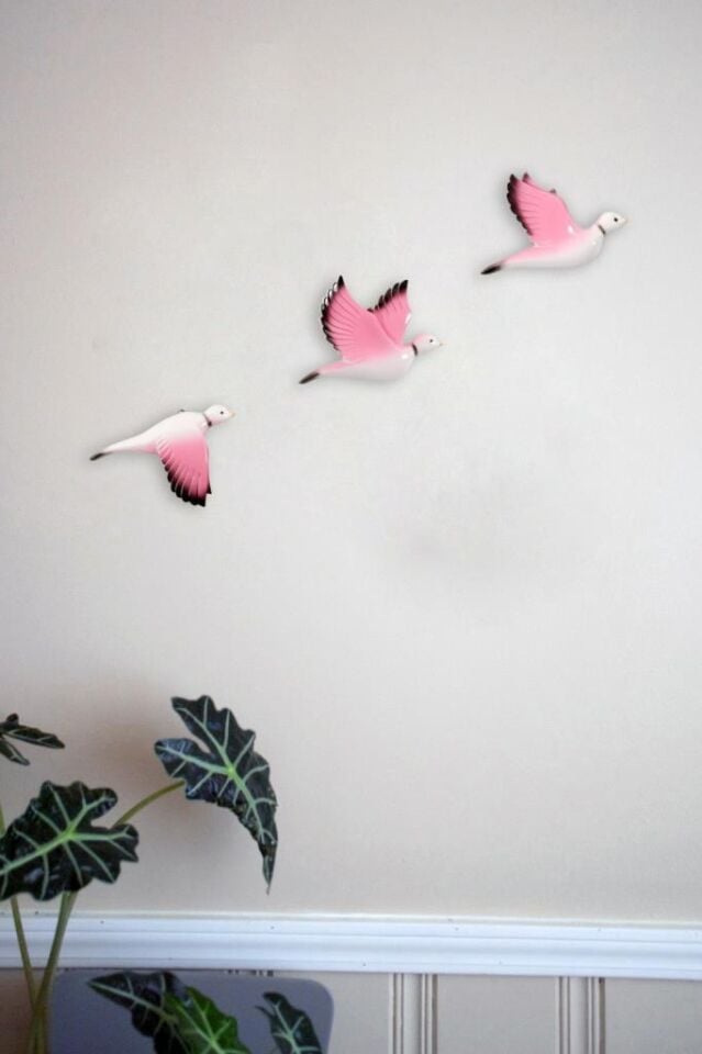 Dekoratif Üçlü Güvercin Duvar Süsü Üçlü Kuş Ev Dekoru