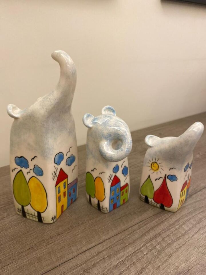 Dekoratif Fil Biblo Seti Üçlü Seramik Filler