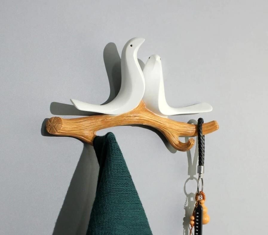 Dekoratif İkili Kuş Modern Duvar Askılık Dekoru Dal Üstünde Kuş Duvar Dekoru