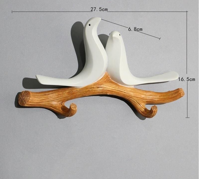 Dekoratif İkili Kuş Modern Duvar Askılık Dekoru Dal Üstünde Kuş Duvar Dekoru
