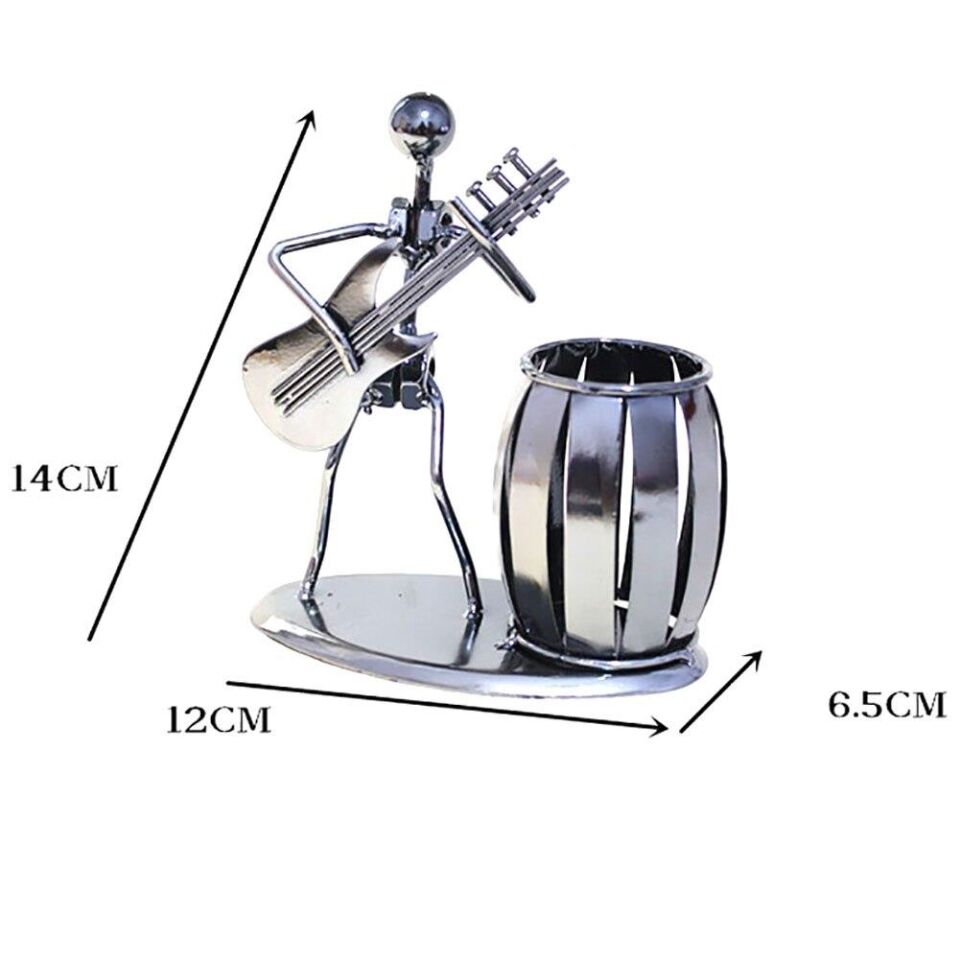 Dekoratif Bas Gitar Çalan Adam Metal Kalemlik Masa Süsü