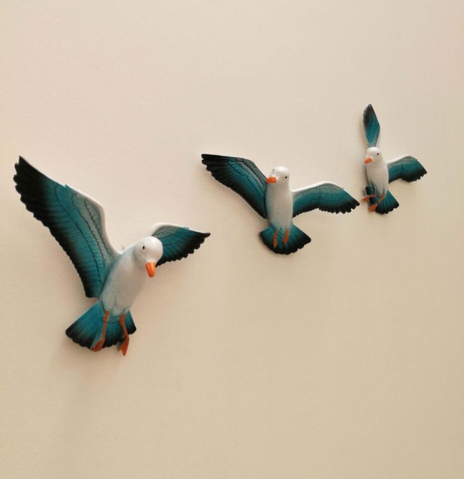 Üçlü Kuş Duvar Süsü Dekoratif Üçlü Martı