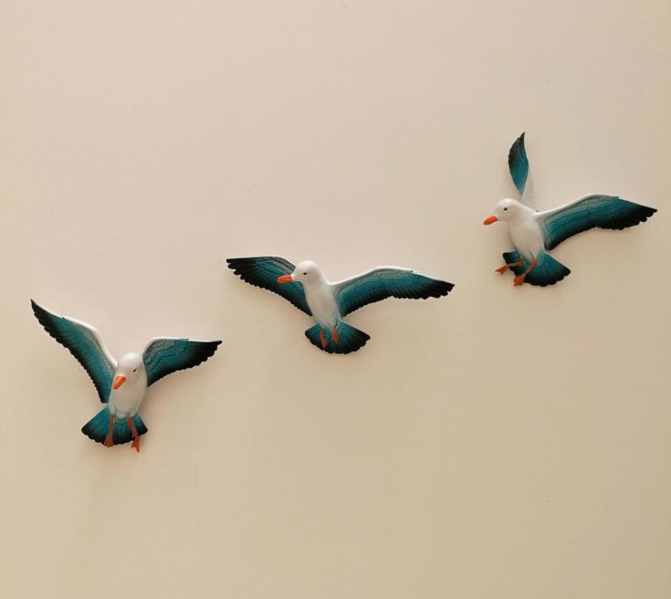 Üçlü Kuş Duvar Süsü Dekoratif Üçlü Martı