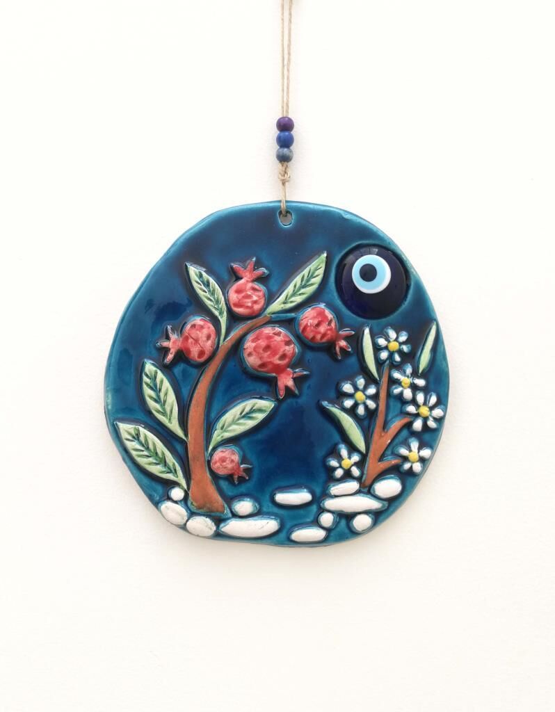 Seramik Nar Ağacı Dekoratif El İşi Duvar Süsü Nazarlık