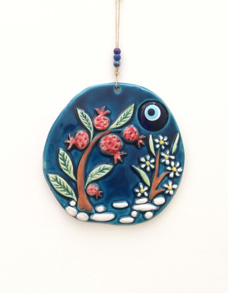 Seramik Nar Ağacı Dekoratif El İşi Duvar Süsü Nazarlık