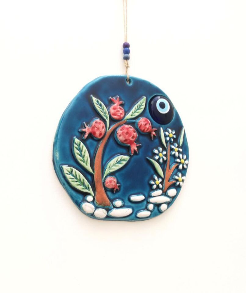 Seramik Nar Ağacı Dekoratif El İşi Duvar Süsü Nazarlık