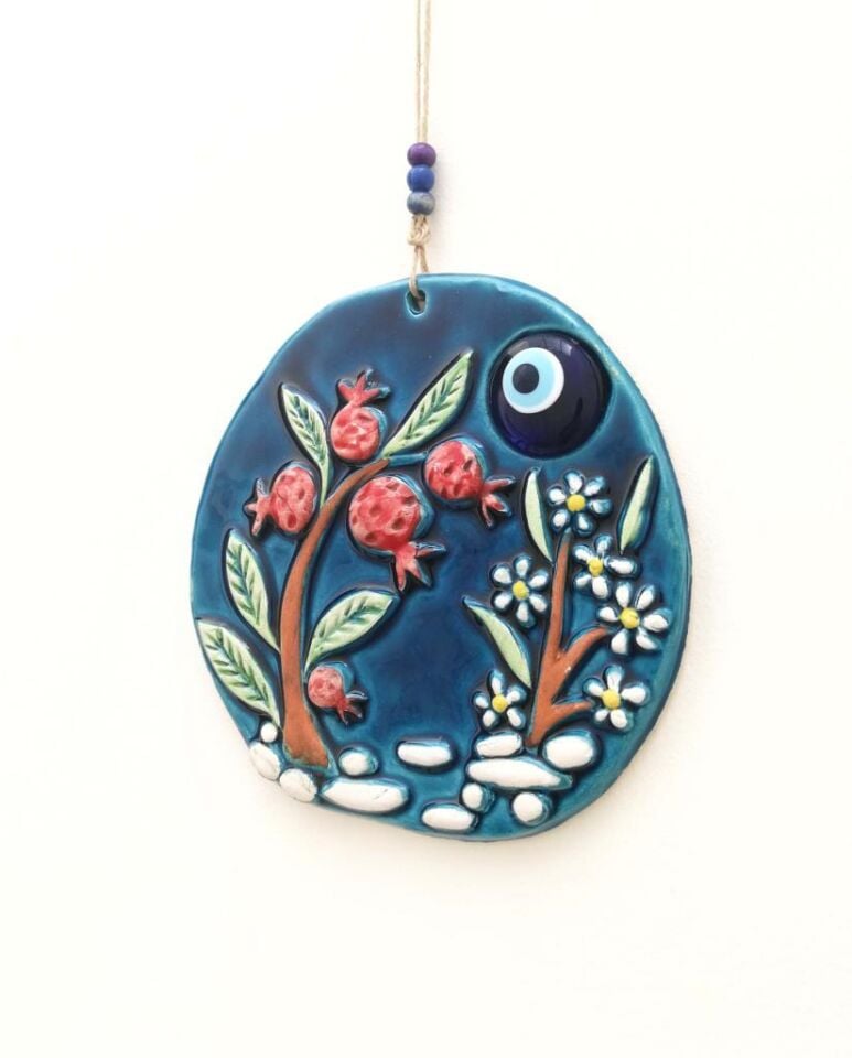 Seramik Nar Ağacı Dekoratif El İşi Duvar Süsü Nazarlık