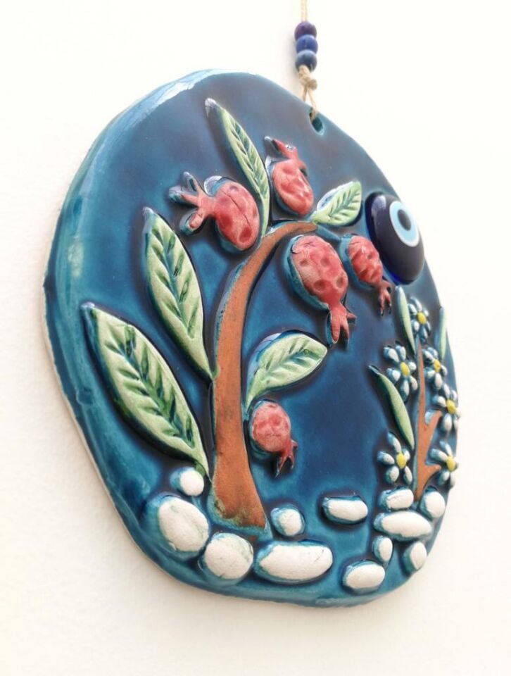 Seramik Nar Ağacı Dekoratif El İşi Duvar Süsü Nazarlık