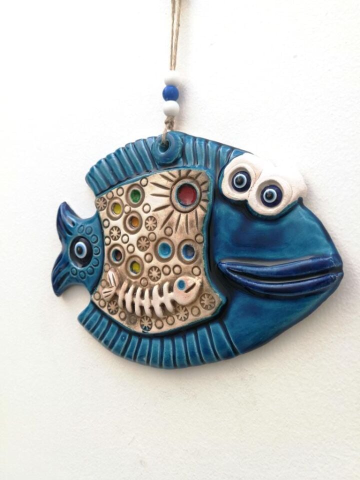 Seramik Balık Dekoratif Hediyelik El İşi Duvar Süsü Nazarlık