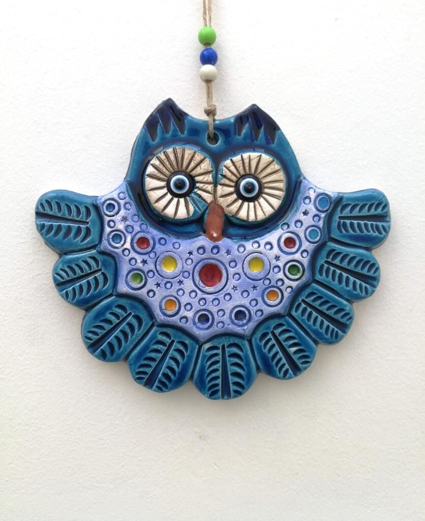 Seramik Baykuş Dekoratif El İşi Duvar Süsü Nazarlık