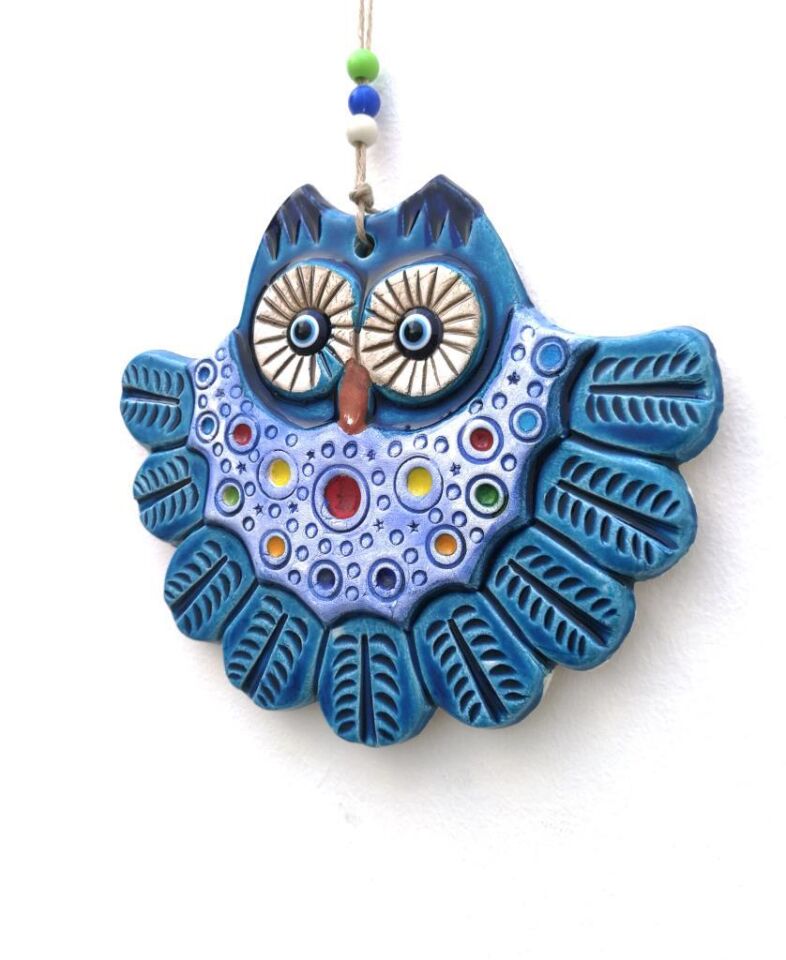 Seramik Baykuş Dekoratif El İşi Duvar Süsü Nazarlık