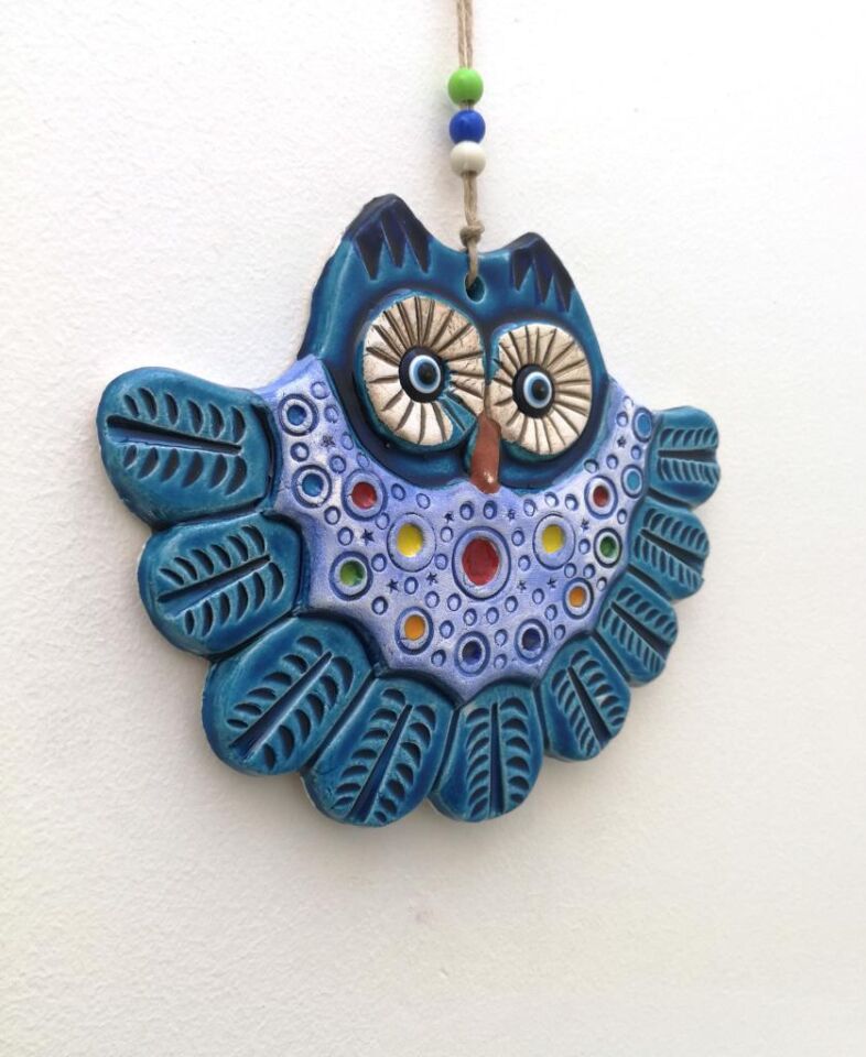 Seramik Baykuş Dekoratif El İşi Duvar Süsü Nazarlık