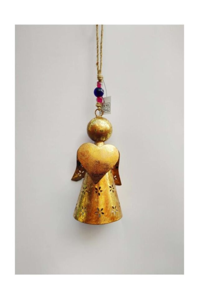 Kalp veya Yıldız Taşıyan Melek Figürlü Metal Çan Dekoratif Süs