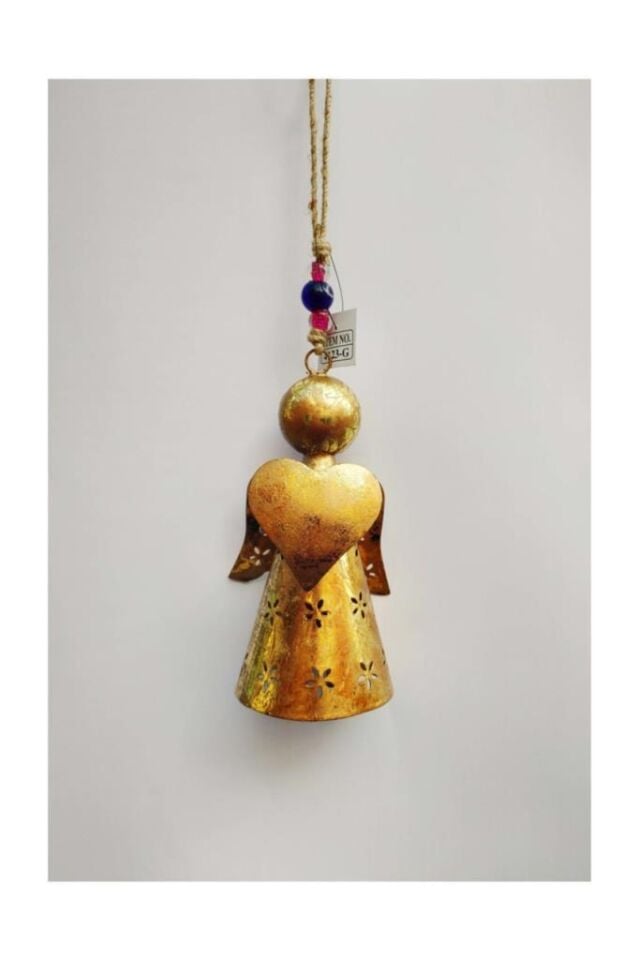 Kalp veya Yıldız Taşıyan Melek Figürlü Metal Çan Dekoratif Süs