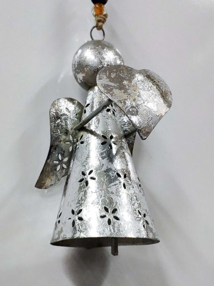 Kalp veya Yıldız Taşıyan Melek Figürlü Metal Çan Dekoratif Süs