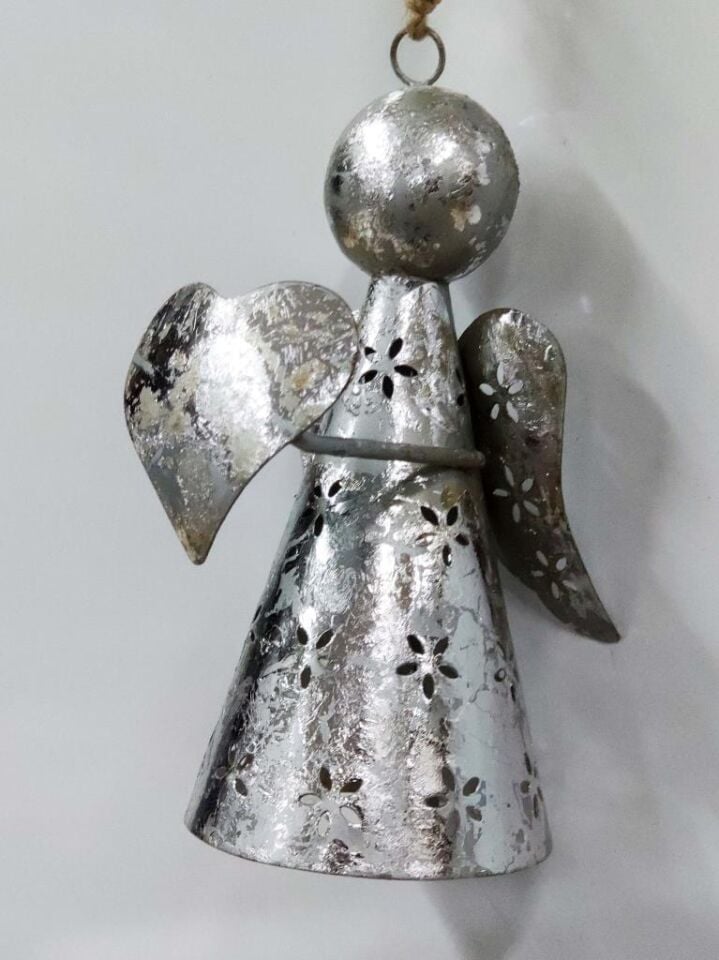 Kalp veya Yıldız Taşıyan Melek Figürlü Metal Çan Dekoratif Süs