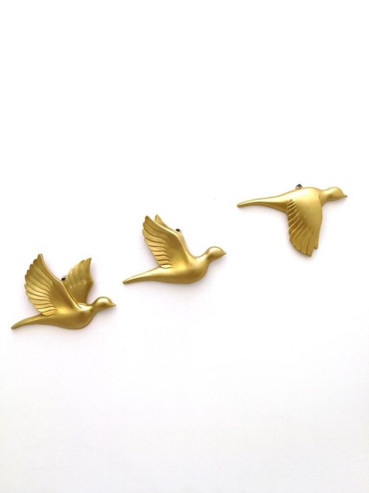 Dekoratif Üçlü Güvercin Duvar Süsü Üçlü Kuş Ev Dekoru